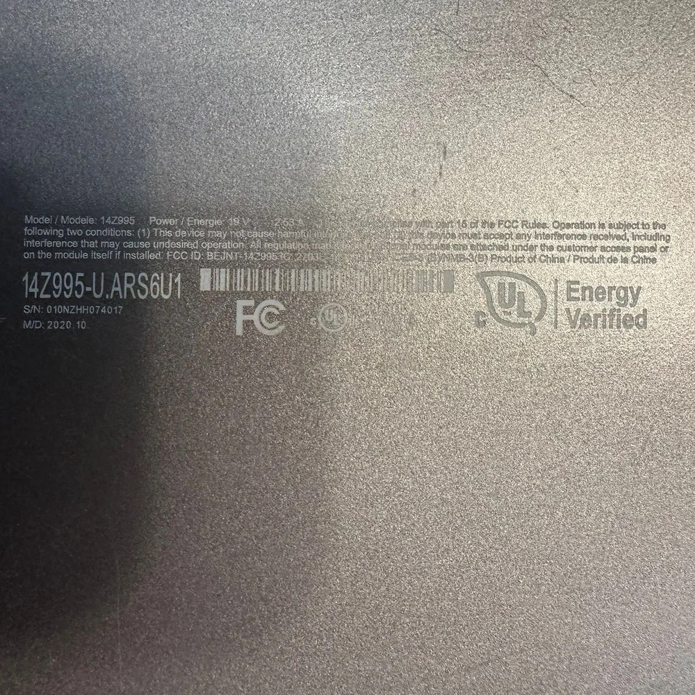 LG Gram 14 (model 14Z995-U.ARS6U1) Gray